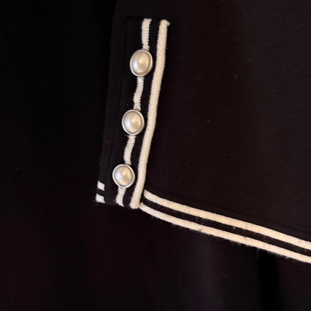 Talbots Black 3/4 Length Sleeve with White and Pearl Accents - Picture 2 of 4